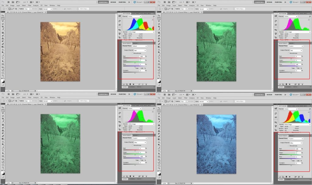 Inversion of the Red and Blue Channel content using the Channel Mixer
