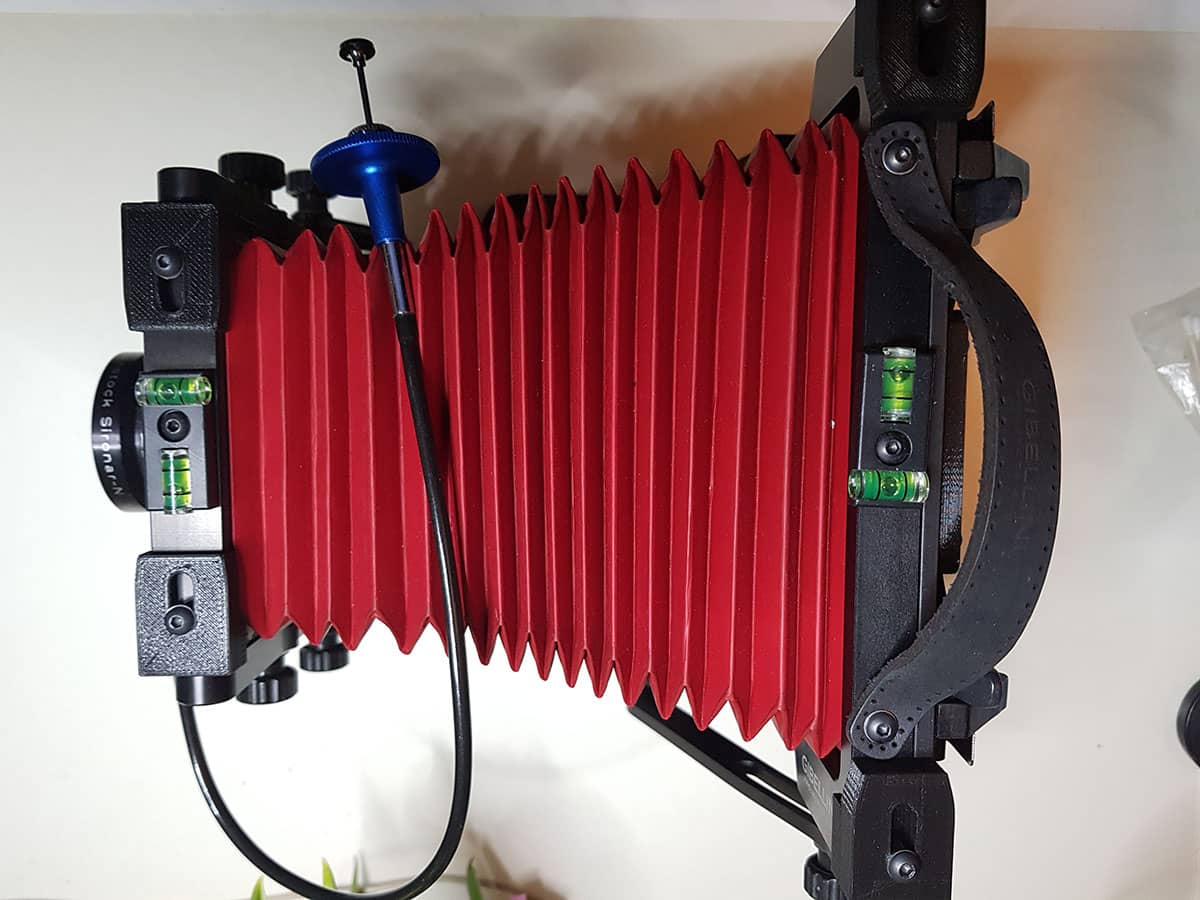 large format camera with mechanical shutter release cable