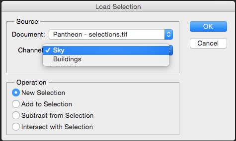 load selection menu prompt in photoshop