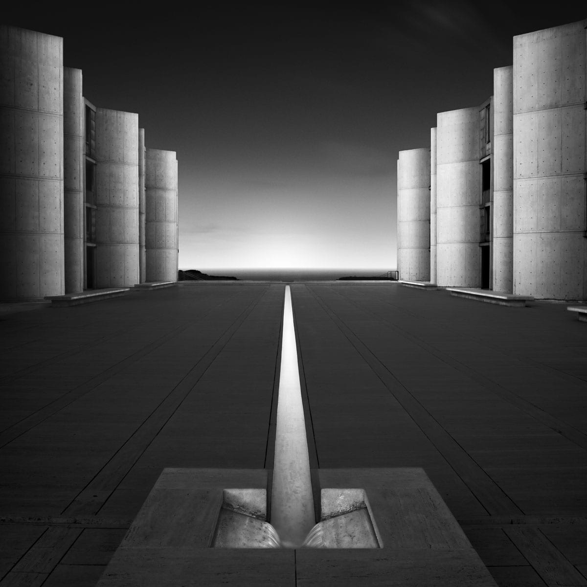 black and white long exposure of the salk institute